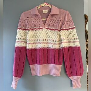 Vintage A Fashion Import Knit Collared Floral Sweater